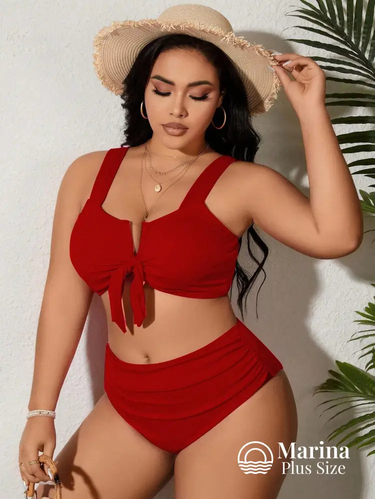 Biquíni Canelado Amarração Frontal Plus Size Biquíni Canelado Amarração Frontal Plus Size