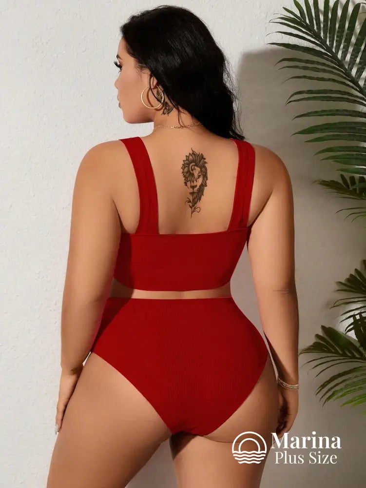 Biquíni Canelado Amarração Frontal Plus Size Biquíni Canelado Amarração Frontal Plus Size