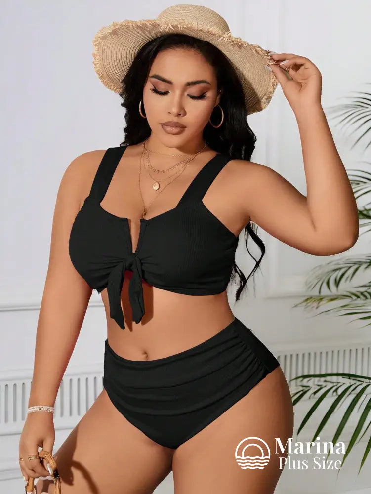 Biquíni Canelado Amarração Frontal Plus Size Biquíni Canelado Amarração Frontal Plus Size