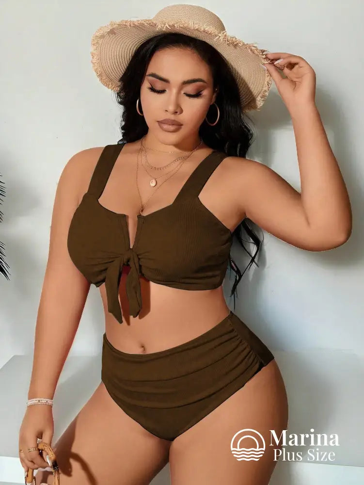 Biquíni Canelado Amarração Frontal Plus Size Biquíni Canelado Amarração Frontal Plus Size