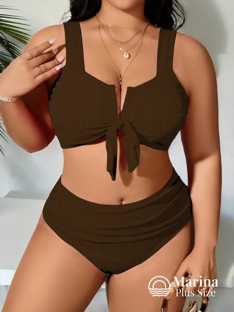 Biquíni Canelado Amarração Frontal Plus Size Biquíni Canelado Amarração Frontal Plus Size