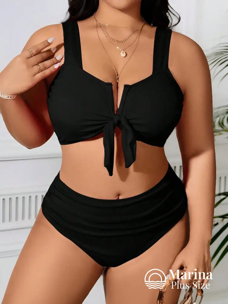 Biquíni Canelado Amarração Frontal Plus Size Biquíni Canelado Amarração Frontal Plus Size