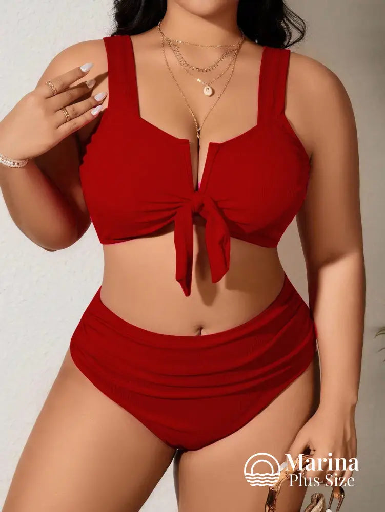 Biquíni Canelado Amarração Frontal Plus Size Biquíni Canelado Amarração Frontal Plus Size