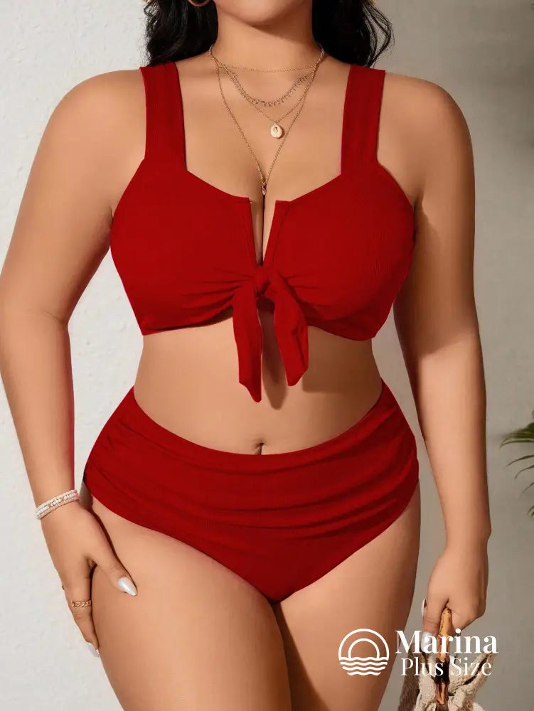 Biquíni Canelado Amarração Frontal Plus Size Vermelho / G Biquíni Canelado Amarração Frontal Plus Size