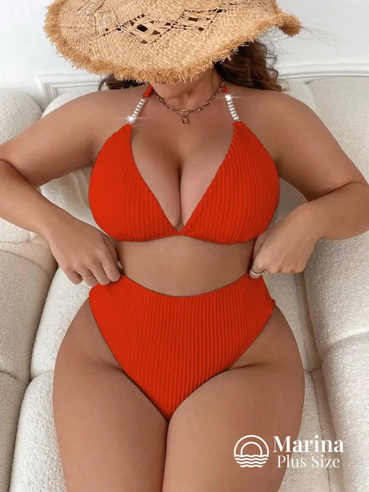 Biquíni Canelado Cortininha Cintura Alta Plus Size Biquíni Canelado Cortininha Cintura Alta Plus Size