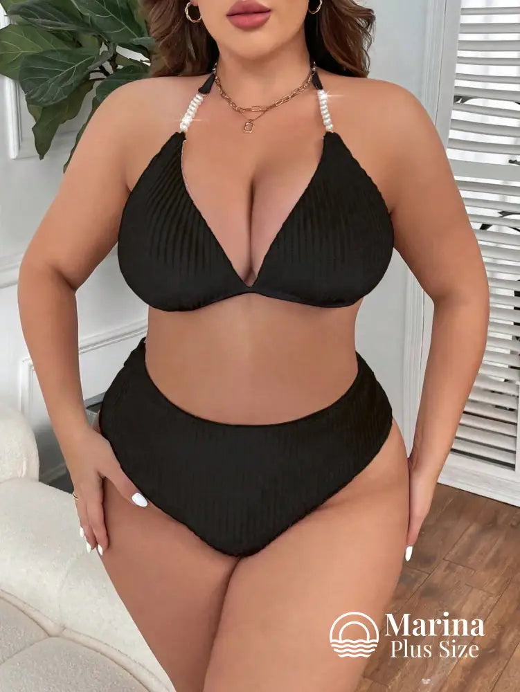 Biquíni Canelado Cortininha Cintura Alta Plus Size Biquíni Canelado Cortininha Cintura Alta Plus Size