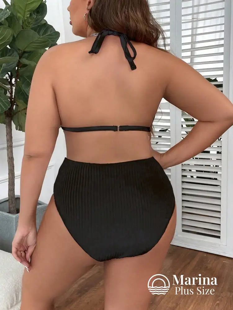 Biquíni Canelado Cortininha Cintura Alta Plus Size Biquíni Canelado Cortininha Cintura Alta Plus Size