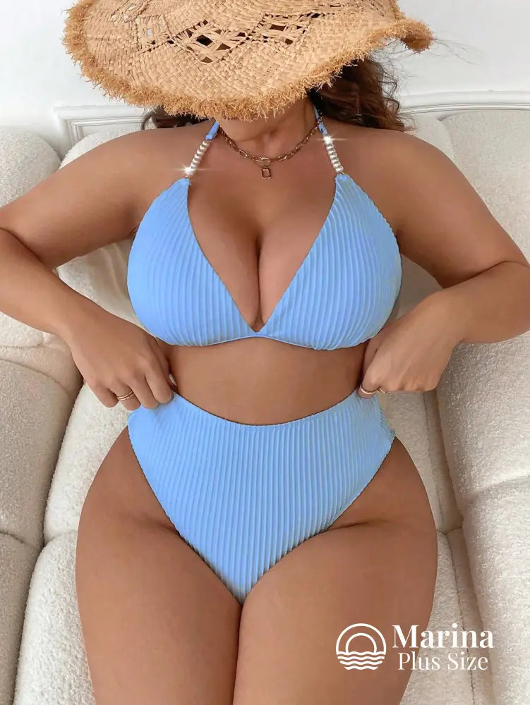 Biquíni Canelado Cortininha Cintura Alta Plus Size Biquíni Canelado Cortininha Cintura Alta Plus Size