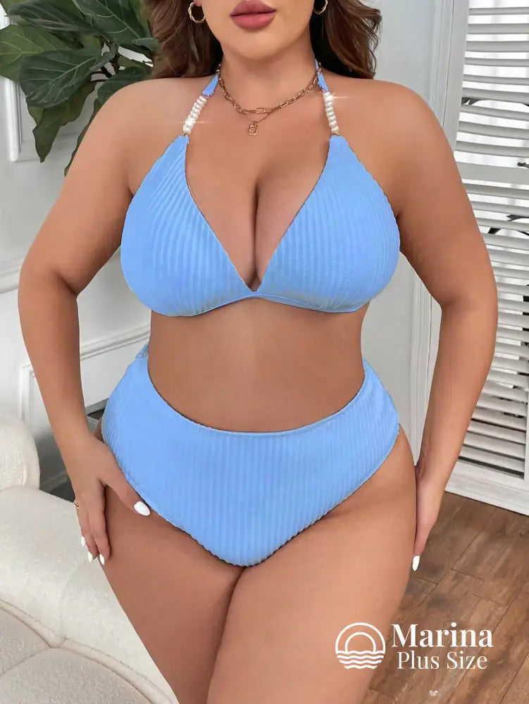 Biquíni Canelado Cortininha Cintura Alta Plus Size Biquíni Canelado Cortininha Cintura Alta Plus Size