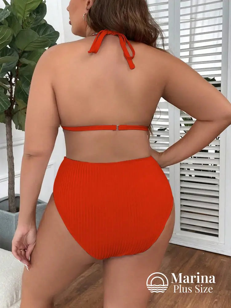 Biquíni Canelado Cortininha Cintura Alta Plus Size Biquíni Canelado Cortininha Cintura Alta Plus Size