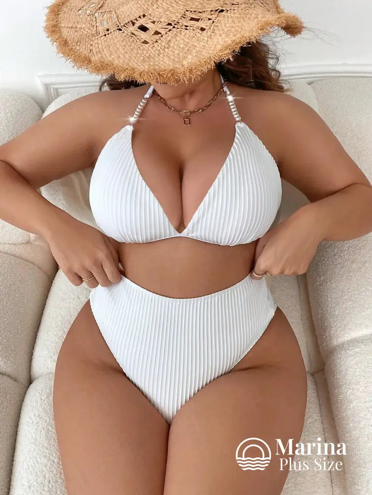 Biquíni Canelado Cortininha Cintura Alta Plus Size Biquíni Canelado Cortininha Cintura Alta Plus Size