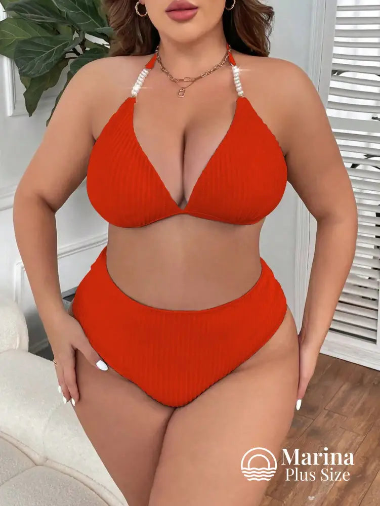 Biquíni Canelado Cortininha Cintura Alta Plus Size Biquíni Canelado Cortininha Cintura Alta Plus Size