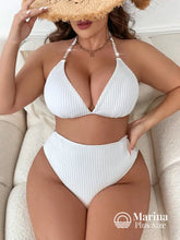 Biquíni Canelado Cortininha Cintura Alta Plus Size Branco / G Biquíni Canelado Cortininha Cintura Alta Plus Size