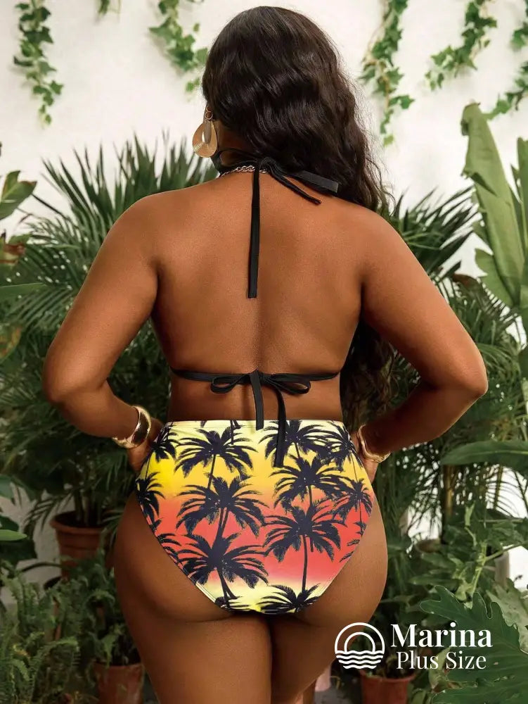Biquíni Cintura Alta Estampa Tropical Com Tiras Plus Size Biquíni Cintura Alta Estampa Tropical Com Tiras Plus Size