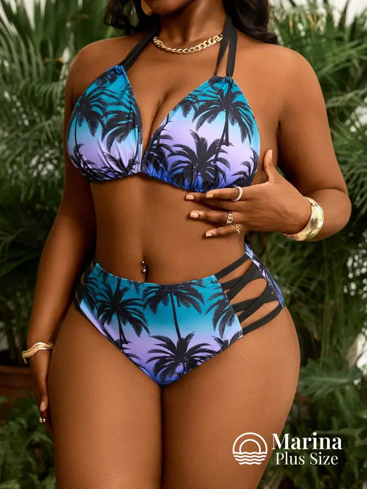 Biquíni Cintura Alta Estampa Tropical Com Tiras Plus Size Biquíni Cintura Alta Estampa Tropical Com Tiras Plus Size