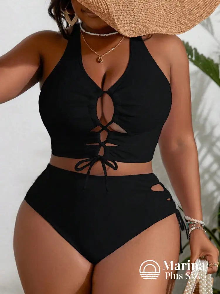 Biquíni Com Recortes E Amarração Frontal Plus Size Preto / G Biquíni Com Recortes E Amarração Frontal Plus Size