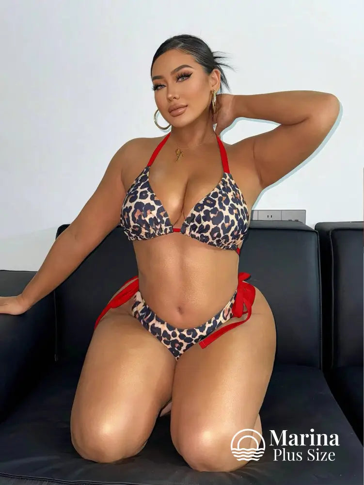 Biquíni Cortininha Estampa Animal Print Plus Size Vermelho / G Biquíni Cortininha Estampa Animal Print Plus Size