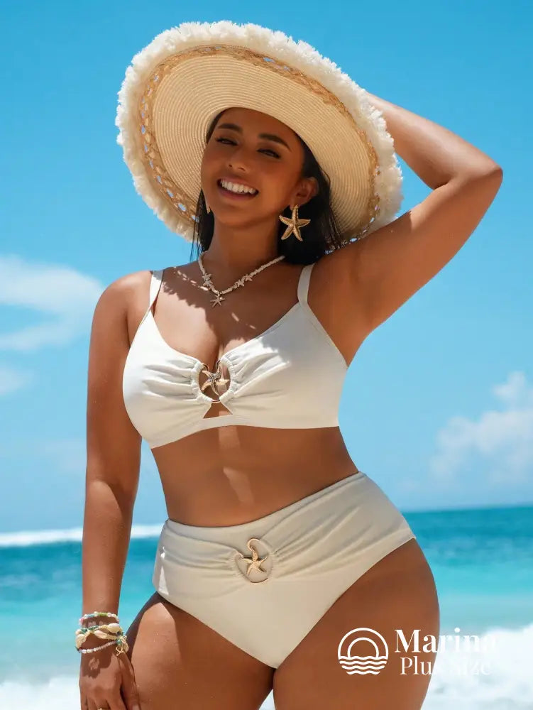 Biquíni Detalhe Estrela Do Mar Cintura Alta Plus Size Biquíni Detalhe Estrela Do Mar Cintura Alta Plus Size