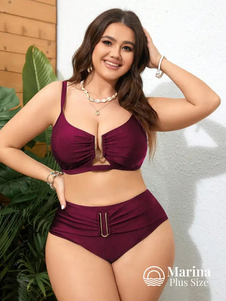 Biquíni Estruturado Fivela Cintura Alta Plus Size Biquíni Estruturado Fivela Cintura Alta Plus Size