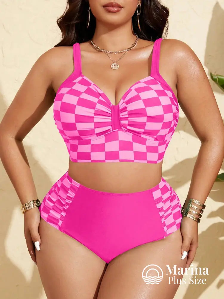 Biquíni Estruturado Xadrez Cintura Alta Plus Size Biquíni Estruturado Xadrez Cintura Alta Plus Size