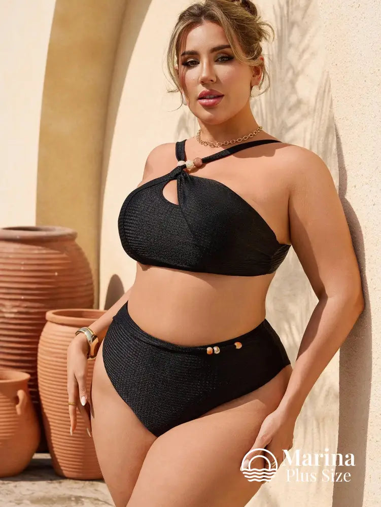 Biquíni Halter Assimétrico Texturizado Elegante Plus Size Biquíni Halter Assimétrico Texturizado Elegante Plus Size