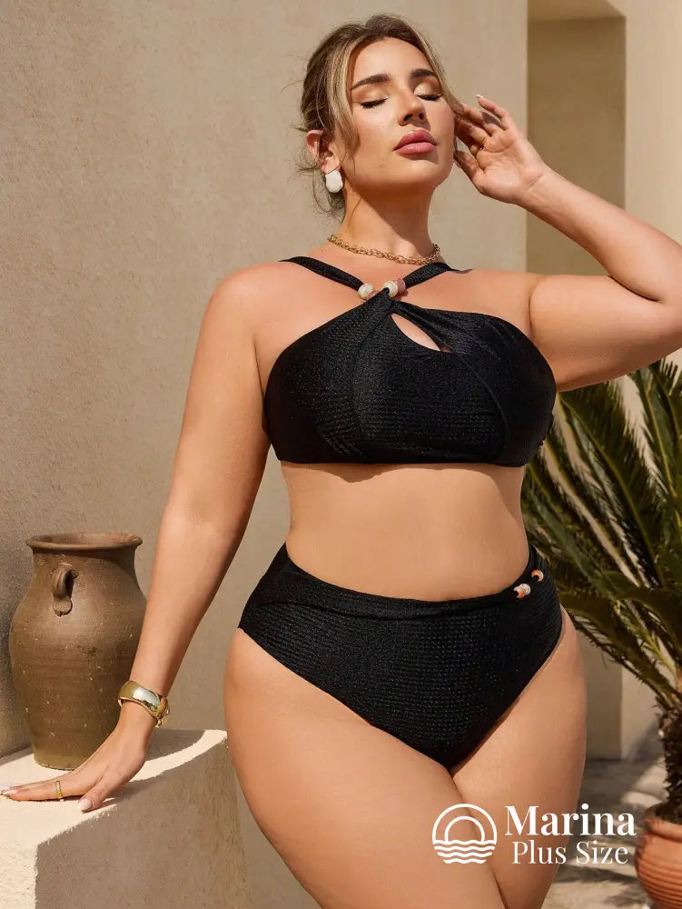 Biquíni Halter Assimétrico Texturizado Elegante Plus Size Biquíni Halter Assimétrico Texturizado Elegante Plus Size