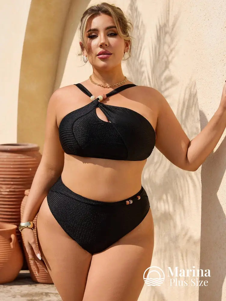 Biquíni Halter Assimétrico Texturizado Elegante Plus Size Biquíni Halter Assimétrico Texturizado Elegante Plus Size