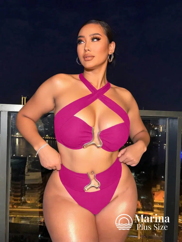 Biquíni Halter Cruzado Cintura Alta Aviamento Plus Size Biquíni Halter Cruzado Cintura Alta Aviamento Plus Size