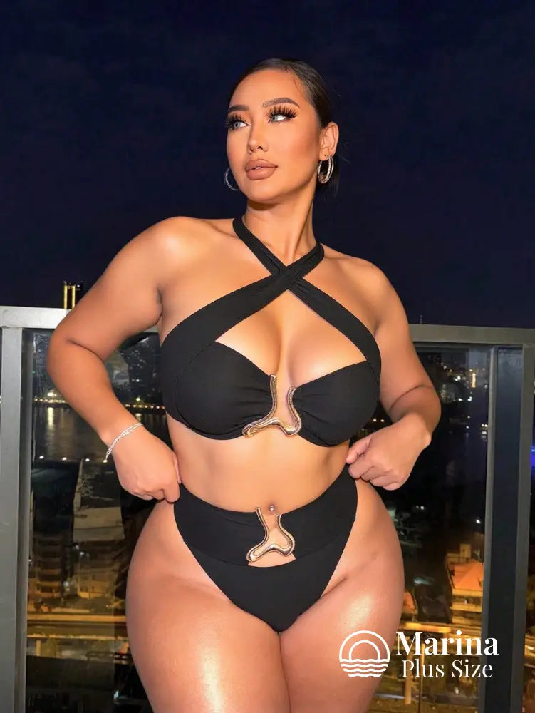 Biquíni Halter Cruzado Cintura Alta Aviamento Plus Size Biquíni Halter Cruzado Cintura Alta Aviamento Plus Size