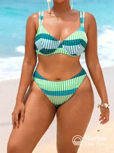 Biquíni Listrado Aro Cintura Alta Plus Size Verde / G Biquíni Listrado Aro Cintura Alta Plus Size