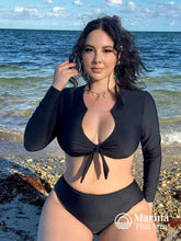 Biquíni Manga Longa Amarração Plus Size Preto / G Biquíni Manga Longa Amarração Plus Size