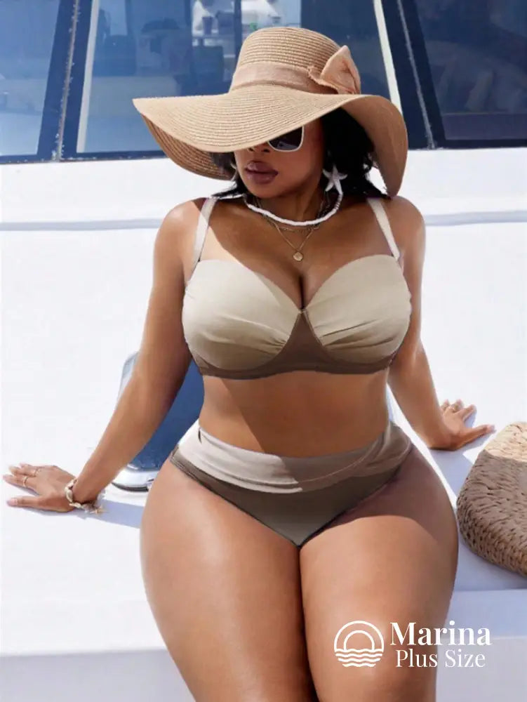 Biquíni Meia Taça Cintura Alta Degradê Plus Size Café / G Biquíni Meia Taça Cintura Alta Degradê Plus Size