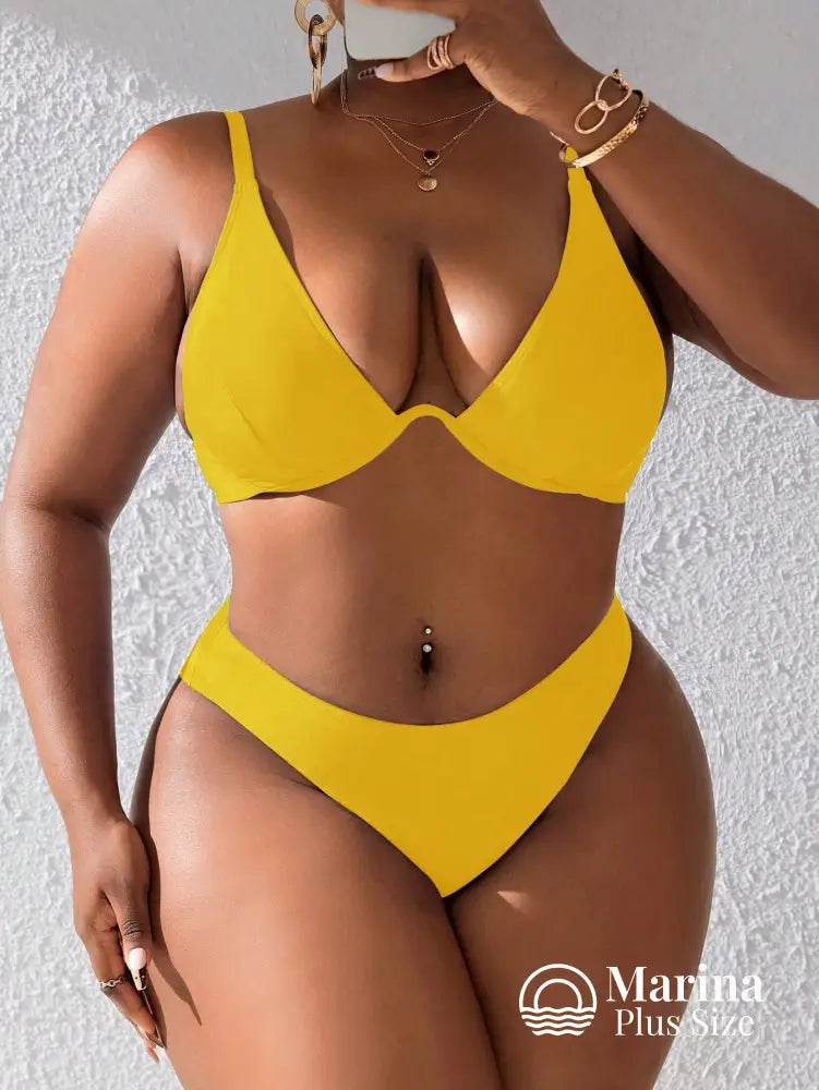 Biquíni Meia Taça Underwire Sustentação Conforto Plus Size Amarela / G Biquíni Meia Taça Underwire Sustentação Conforto