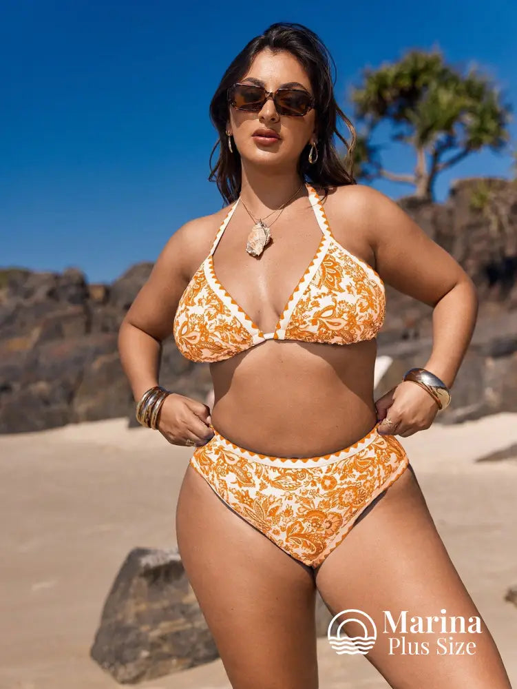 Biquíni Paisley Cortininha Cintura Alta Plus Size Laranja / G Biquíni Paisley Cortininha Cintura Alta Plus Size