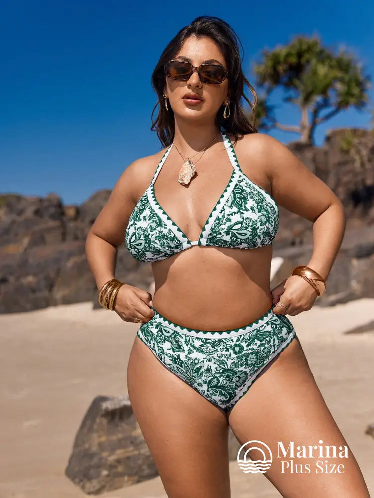 Biquíni Paisley Cortininha Cintura Alta Plus Size Verde / G Biquíni Paisley Cortininha Cintura Alta Plus Size