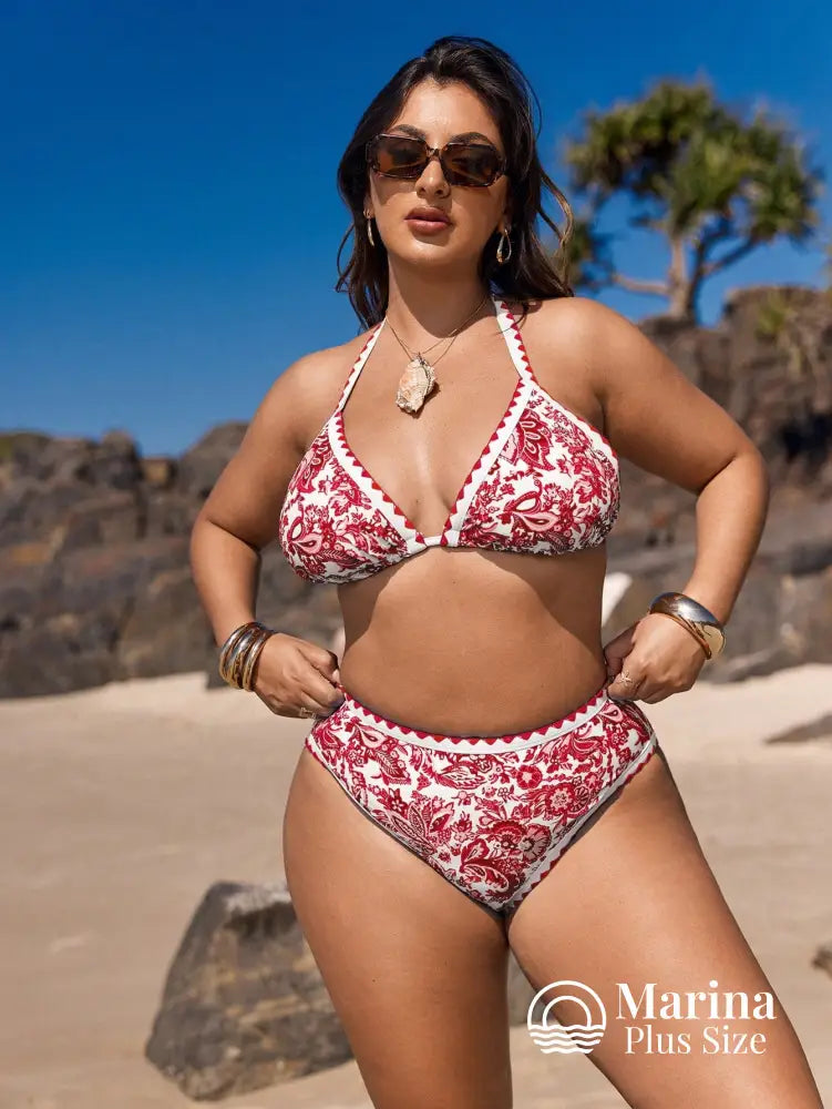 Biquíni Paisley Cortininha Cintura Alta Plus Size Vermelho / G Biquíni Paisley Cortininha Cintura Alta Plus Size