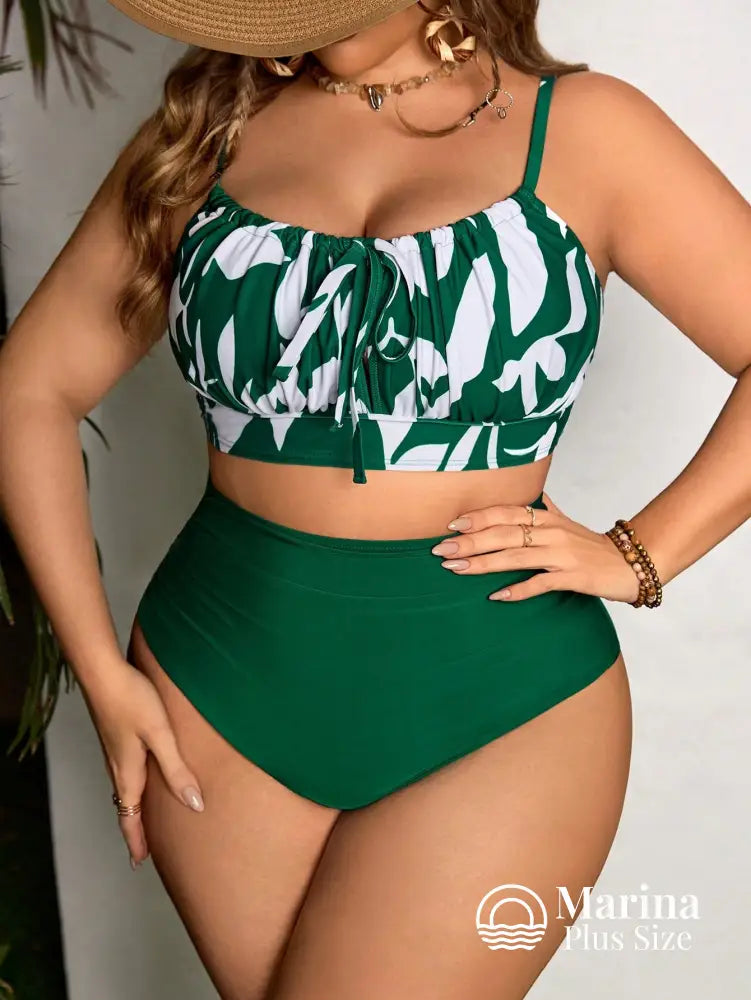 Biquíni Reto Estampa Tropical Cintura Alta Plus Size Biquíni Reto Estampa Tropical Cintura Alta Plus Size