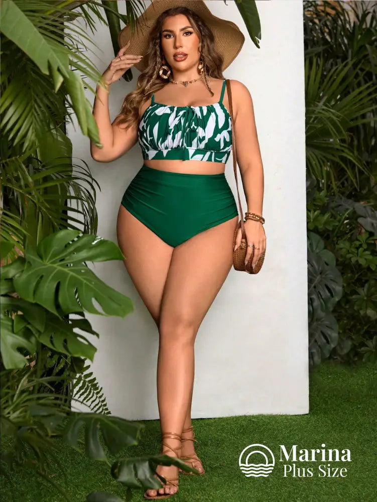 Biquíni Reto Estampa Tropical Cintura Alta Plus Size Biquíni Reto Estampa Tropical Cintura Alta Plus Size