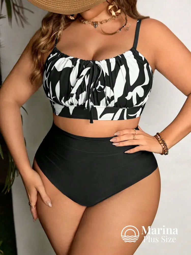 Biquíni Reto Estampa Tropical Cintura Alta Plus Size Biquíni Reto Estampa Tropical Cintura Alta Plus Size