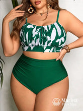 Biquíni Reto Estampa Tropical Cintura Alta Plus Size Verde / G Biquíni Reto Estampa Tropical Cintura Alta Plus Size