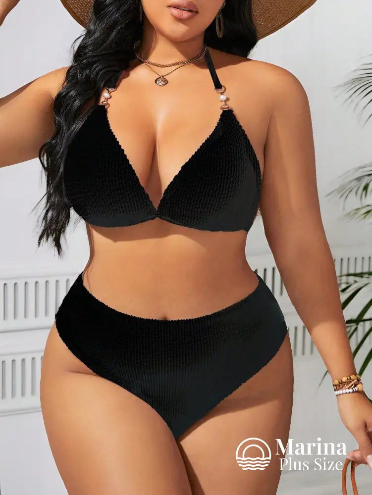 Biquíni Texturizado Cintura Alta Plus Size Biquíni Texturizado Cintura Alta Plus Size