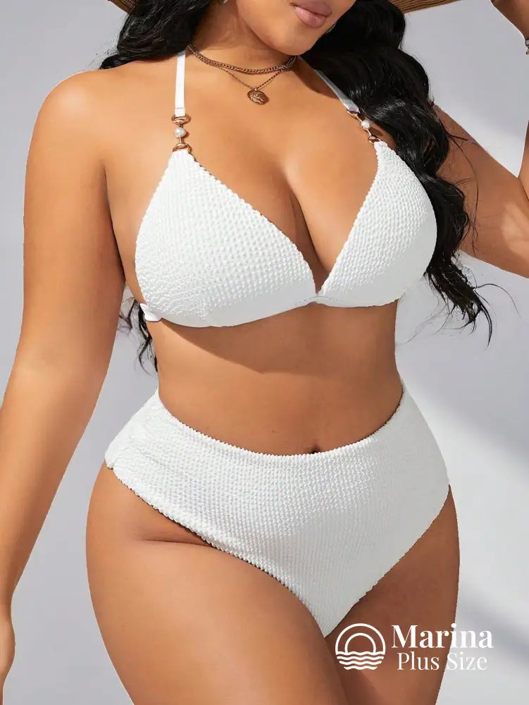 Biquíni Texturizado Cintura Alta Plus Size Biquíni Texturizado Cintura Alta Plus Size