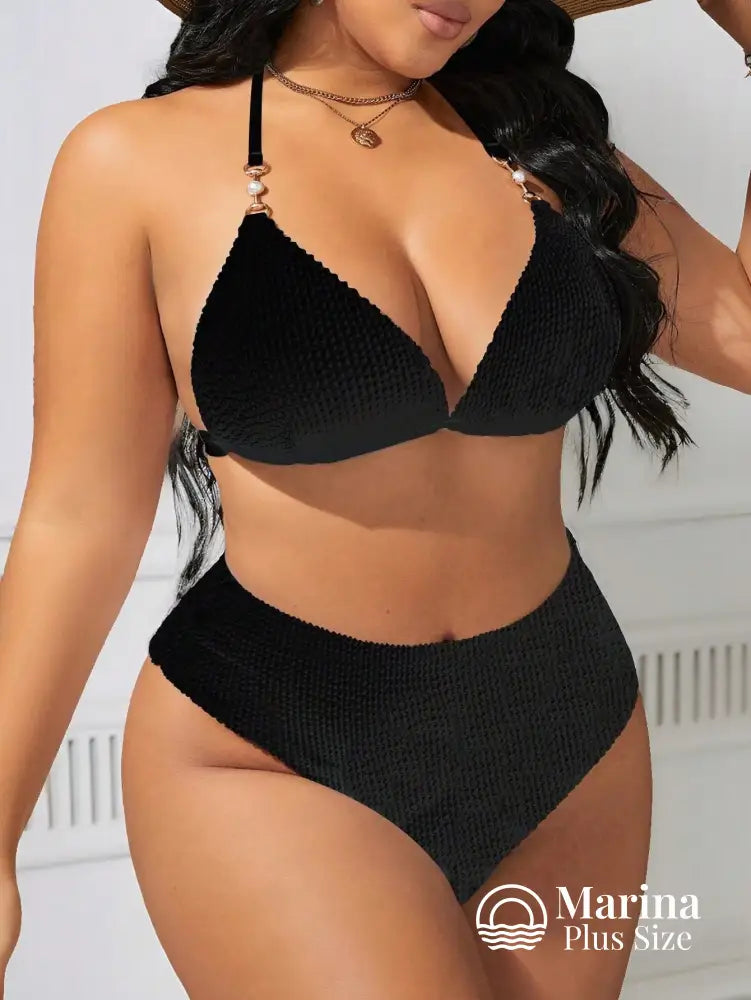 Biquíni Texturizado Cintura Alta Plus Size Biquíni Texturizado Cintura Alta Plus Size