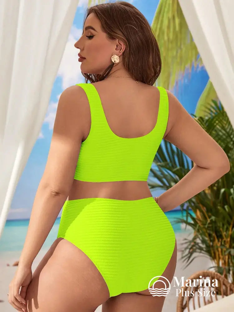 Biquíni Texturizado Decote V Cintura Alta Plus Size Biquíni Texturizado Decote V Cintura Alta Plus Size