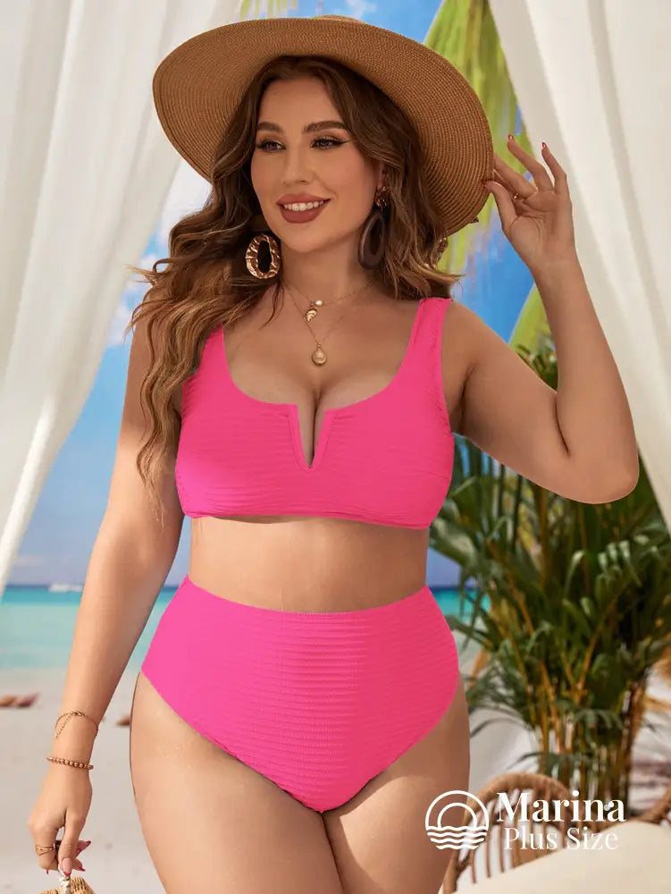 Biquíni Texturizado Decote V Cintura Alta Plus Size Biquíni Texturizado Decote V Cintura Alta Plus Size