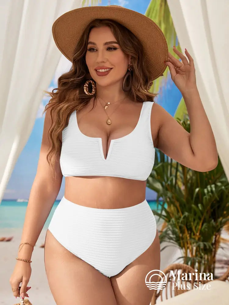 Biquíni Texturizado Decote V Cintura Alta Plus Size Biquíni Texturizado Decote V Cintura Alta Plus Size