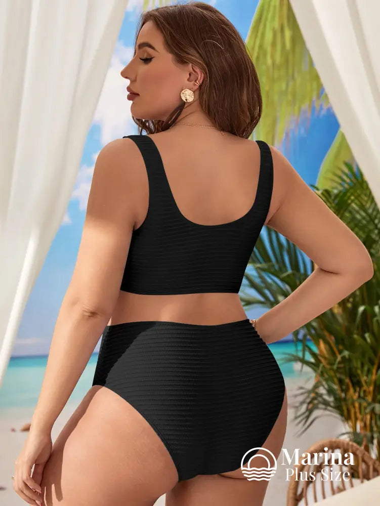 Biquíni Texturizado Decote V Cintura Alta Plus Size Biquíni Texturizado Decote V Cintura Alta Plus Size