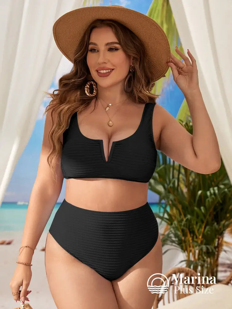 Biquíni Texturizado Decote V Cintura Alta Plus Size Biquíni Texturizado Decote V Cintura Alta Plus Size
