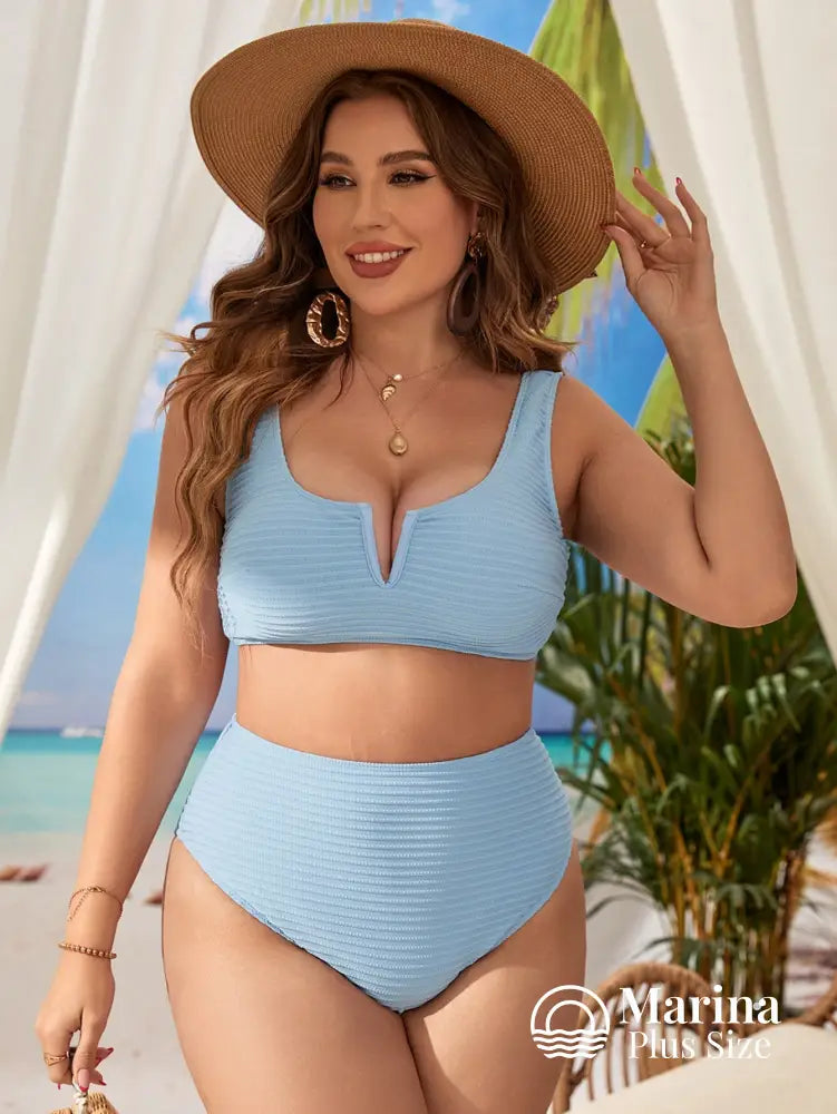 Biquíni Texturizado Decote V Cintura Alta Plus Size Biquíni Texturizado Decote V Cintura Alta Plus Size