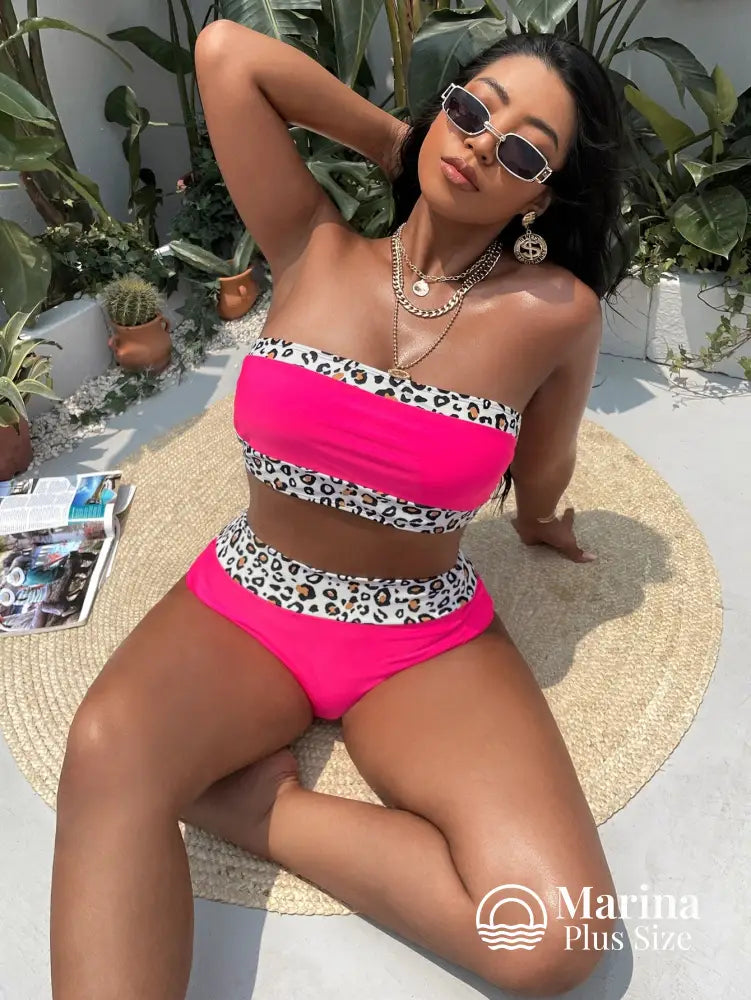 Biquíni Tomara Que Caia Animal Print Plus Size Rosa Choque / G Biquíni Tomara Que Caia Animal Print Plus Size